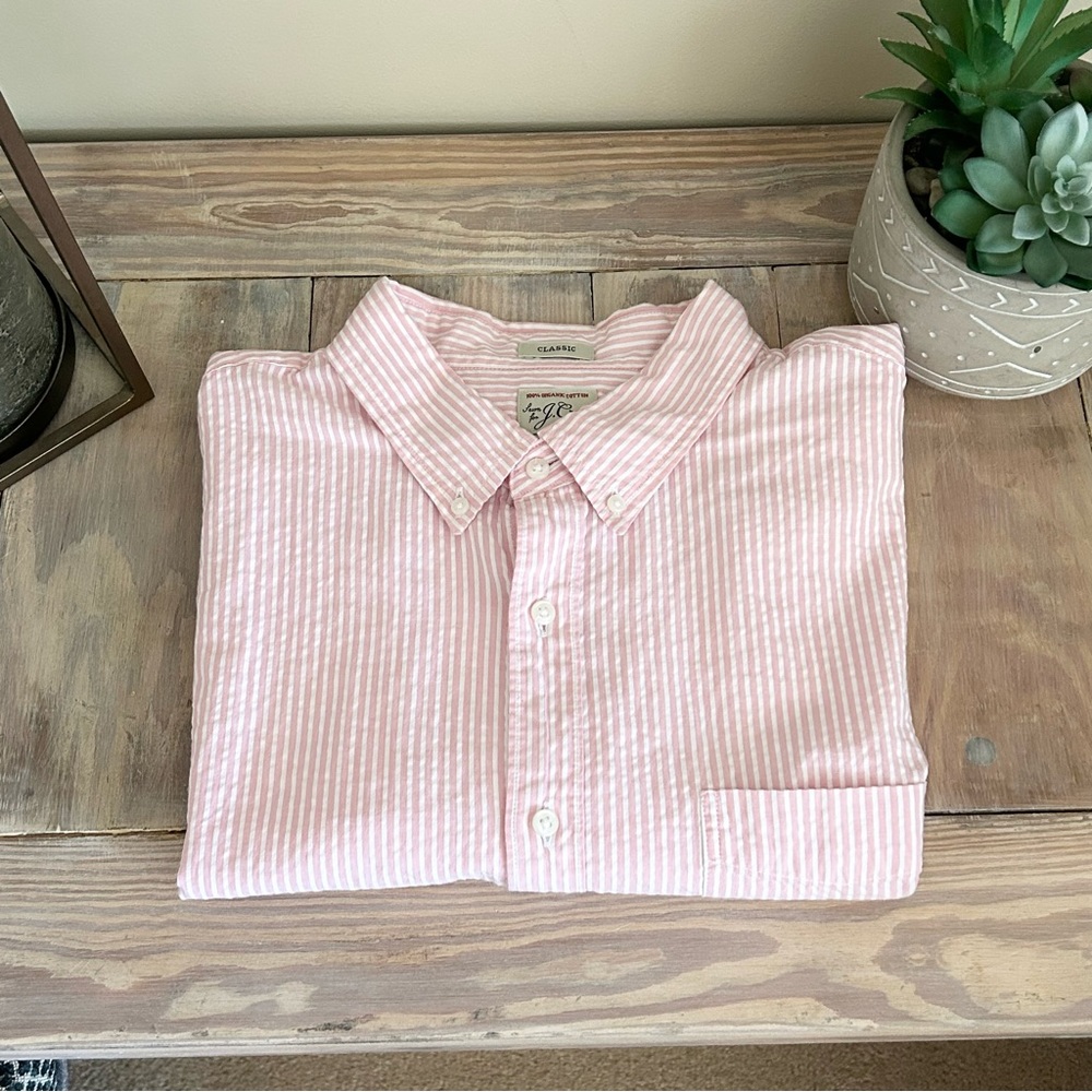 J. Crew Classic Pink & White Striped Shirt☀️